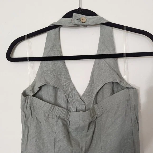Gentle Sage Green Linen Halter Jumpsuit - size 5 / small - Picture 6 of 9